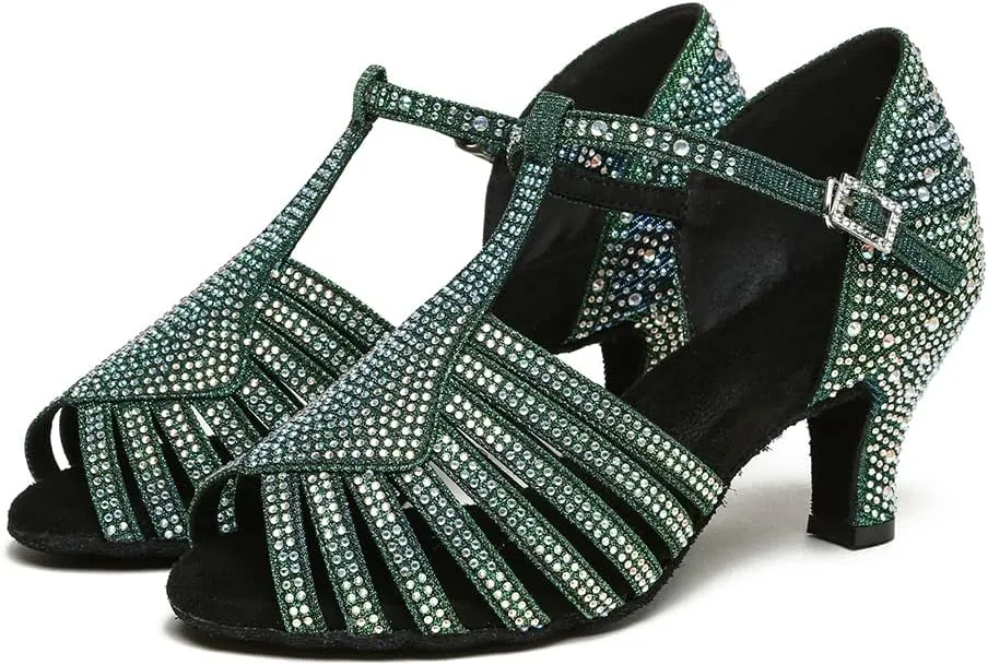SWDZM Women's Latin Dance Shoes T-Strap Ballroom Tango Character Performance Practice Dancing Shoes,Model-YCL558