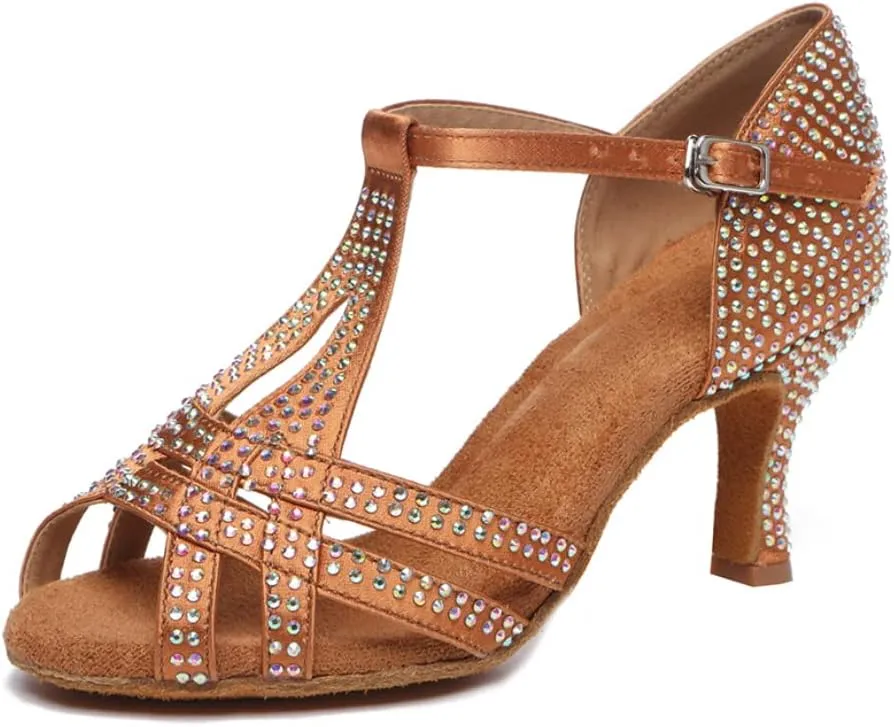 SWDZM Women's Latin Dance Shoes T-Strap Ballroom Tango Character Performance Practice Dancing Shoes,Model-YCL558