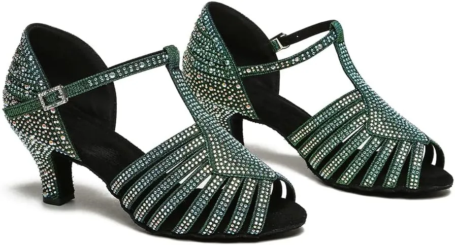 SWDZM Women's Latin Dance Shoes T-Strap Ballroom Tango Character Performance Practice Dancing Shoes,Model-YCL558