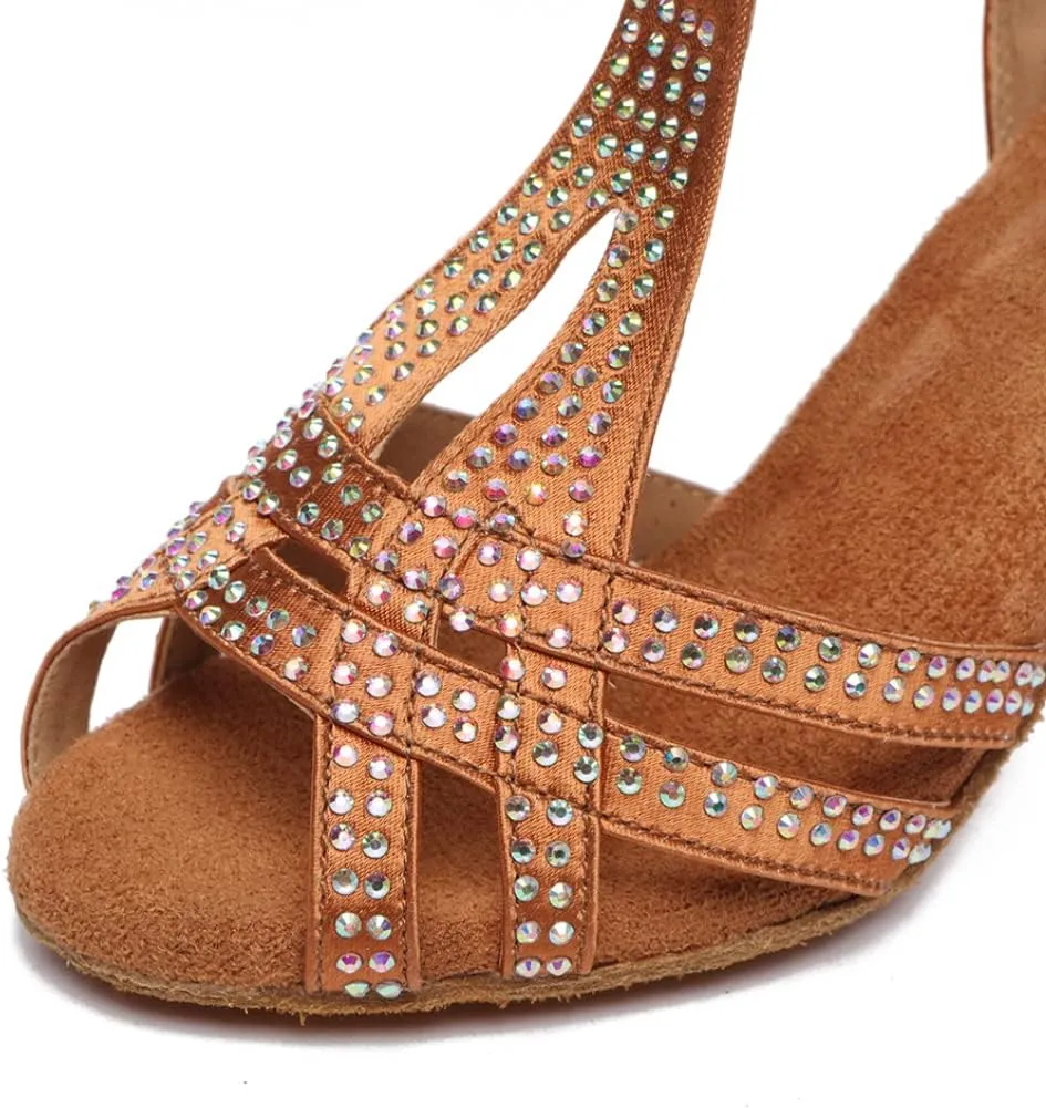 SWDZM Women's Latin Dance Shoes T-Strap Ballroom Tango Character Performance Practice Dancing Shoes,Model-YCL558