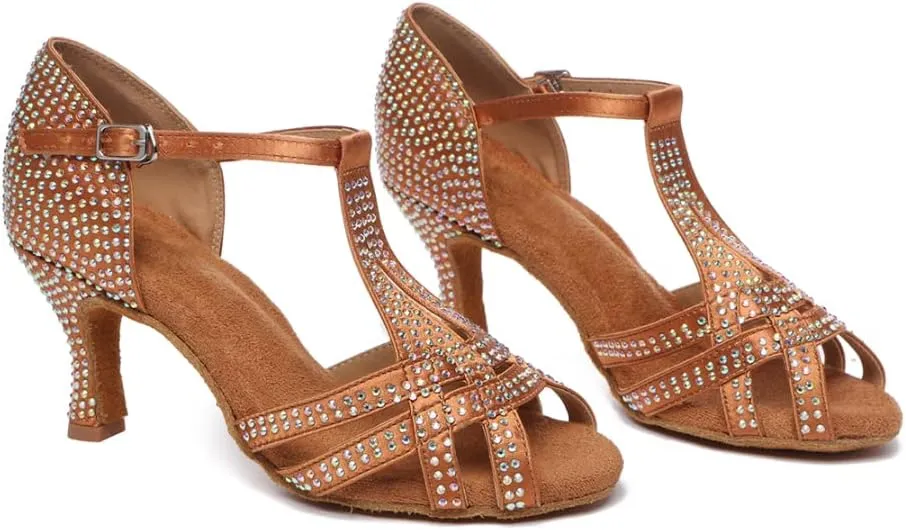 SWDZM Women's Latin Dance Shoes T-Strap Ballroom Tango Character Performance Practice Dancing Shoes,Model-YCL558