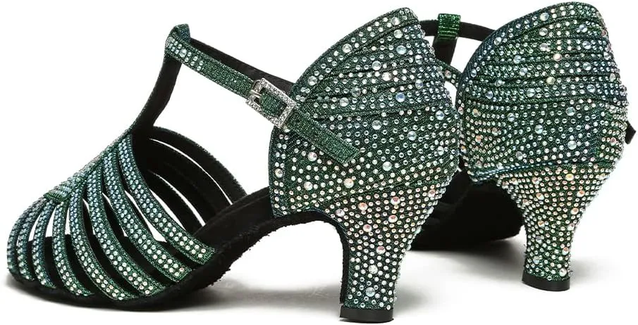 SWDZM Women's Latin Dance Shoes T-Strap Ballroom Tango Character Performance Practice Dancing Shoes,Model-YCL558