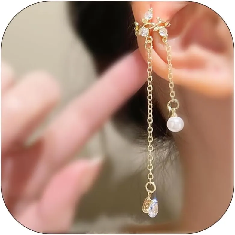 Tassels Ear Cuffs for Women Trendy Non Piercing Moon Huggie Ear Cuff Earrings Gold Cuff Fake Earrings Cartilage Earrings