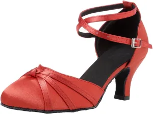 TDA Women's Closed Toe Cross-strap Knot Satin Salsa Tango Ballroom Latin Dance Shoes