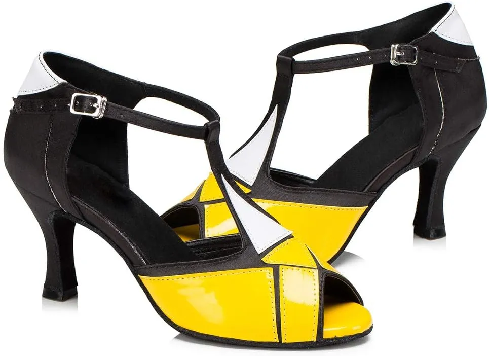 TDA Womens T-Strap Stiletto High Heel Synthetic Latin Modern Salsa Tango Ballroom Wedding Dance Shoes
