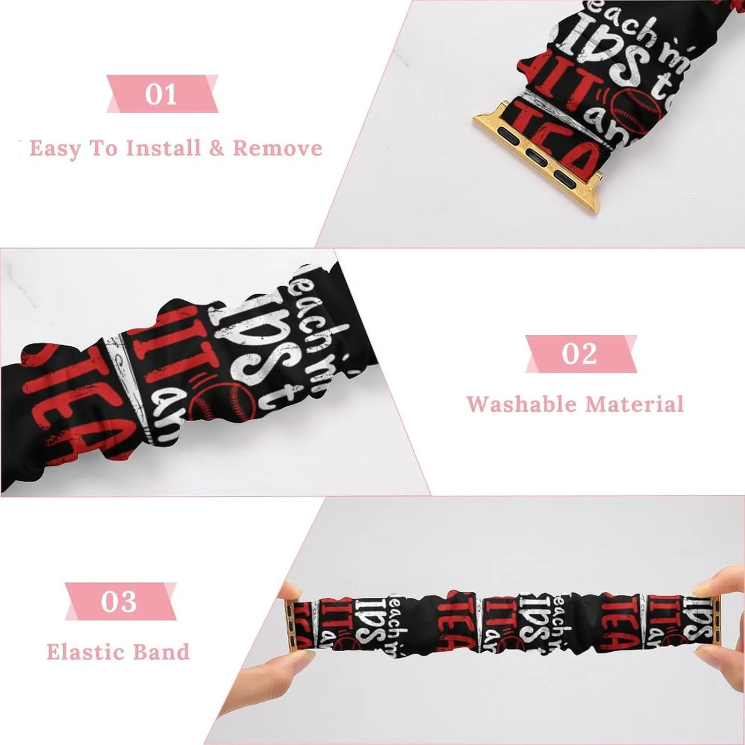 Teach Kids to Hit and Steal Baseball Scrunchies Watch Band for Women Compatible with IWatch Pattern Printed