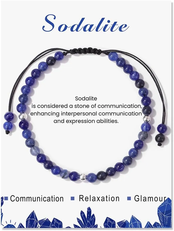 tenghong2021 4mm Stone Beaded Hand Woven Adjustable Bracelet for Women Handmade Natural Gemstone Crystal Bracelet Energy Inspirational Gifts with Card for Friend