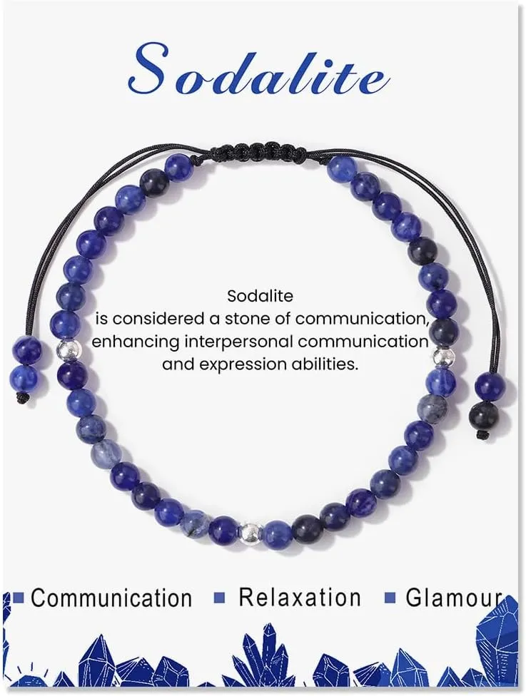 tenghong2021 4mm Stone Beaded Hand Woven Adjustable Bracelet for Women Handmade Natural Gemstone Crystal Bracelet Energy Inspirational Gifts with Card for Friend