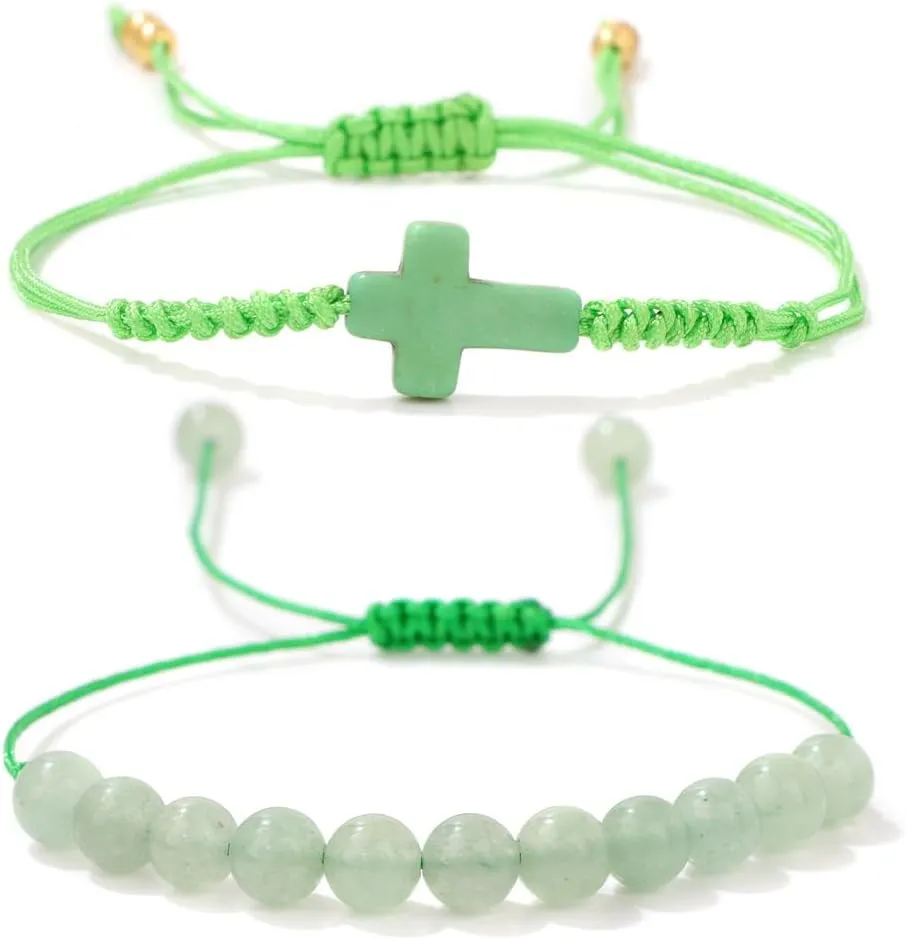 tenghong2021 Handmade 6mm Stone Bead Woven Bracelet for Women Men Adjustable Natural Gemstone Cross Bracelet Natural Stone Stretch Elastic Bracelet for Women Men Jewelry