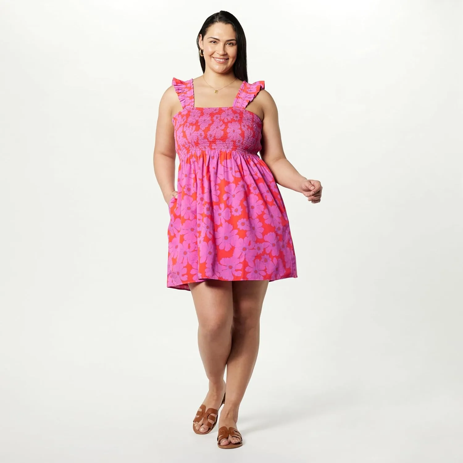 The Drop Women's Kari Ruffled-Shoulder Smocked Mini Dress