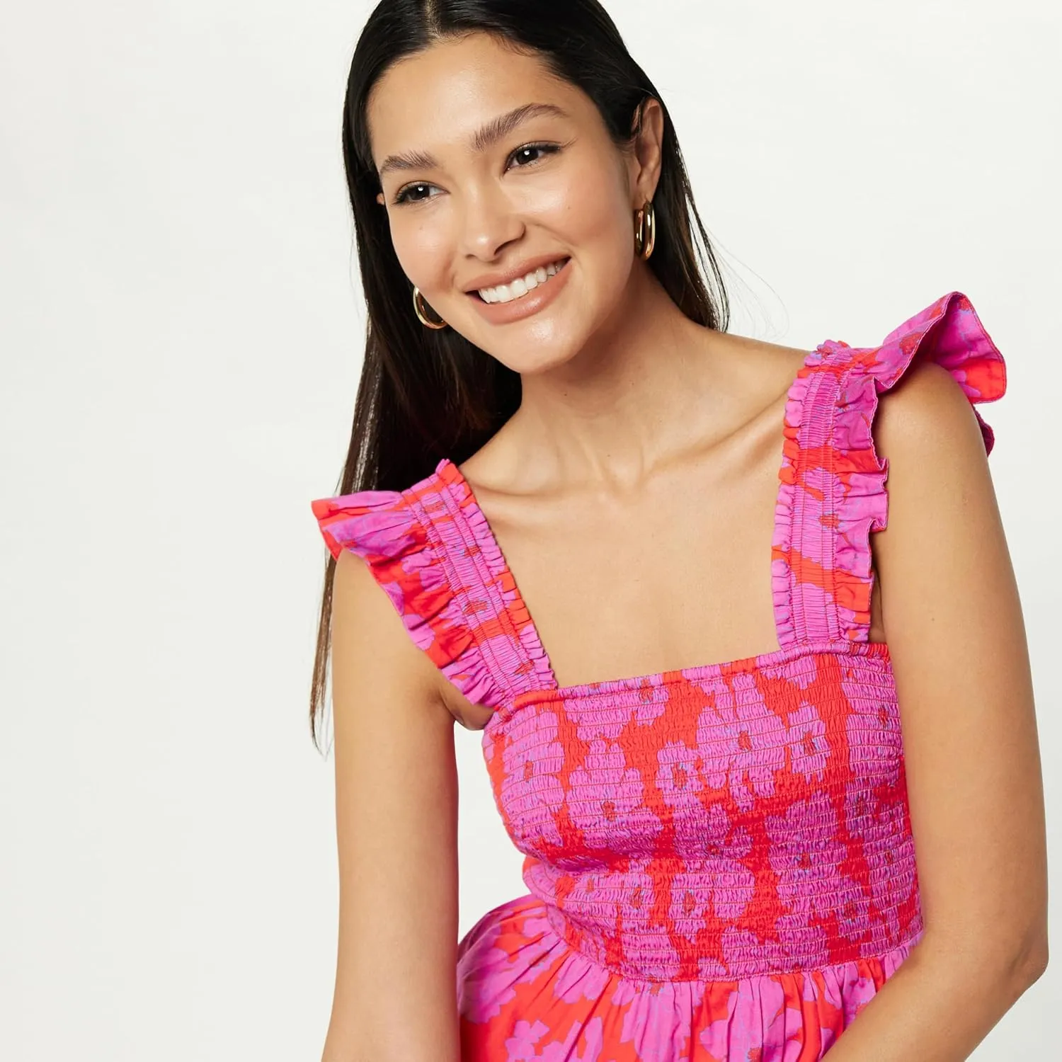 The Drop Women's Kari Ruffled-Shoulder Smocked Mini Dress