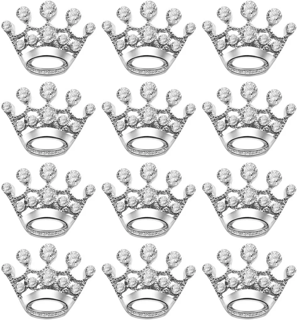 Tinksky 12pcs Fashion Diamante Wedding Party Pageant Tiara Crown Corsage Brooch Pin for Wedding Valentine's Day Gift DIY (Silver)