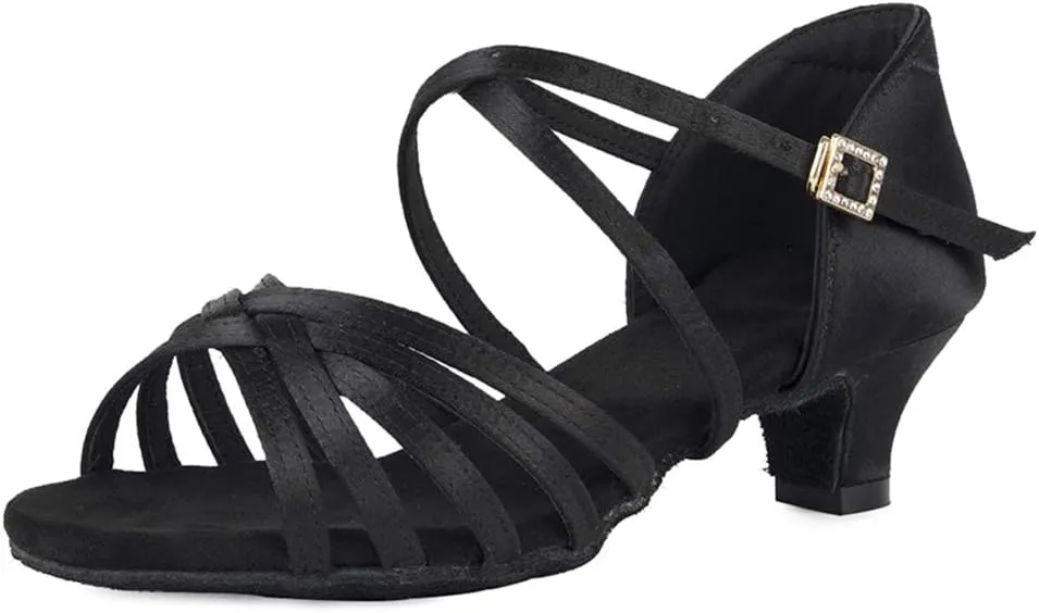 TINRYMX Latin Dance Shoes for Women Silk Satin Open Toe Ballroom Salsa Bachata Practice Dance Shoes, ZS213/XGG