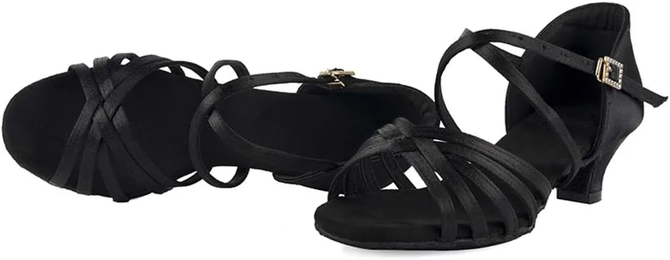 TINRYMX Latin Dance Shoes for Women Silk Satin Open Toe Ballroom Salsa Bachata Practice Dance Shoes, ZS213/XGG
