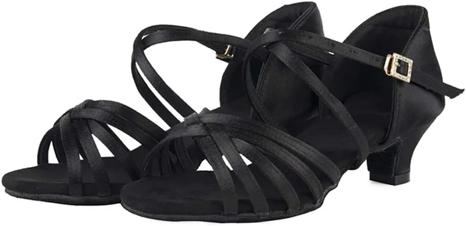 TINRYMX Latin Dance Shoes for Women Silk Satin Open Toe Ballroom Salsa Bachata Practice Dance Shoes, ZS213/XGG