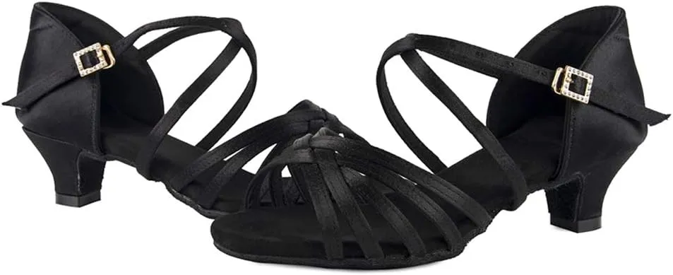 TINRYMX Latin Dance Shoes for Women Silk Satin Open Toe Ballroom Salsa Bachata Practice Dance Shoes, ZS213/XGG
