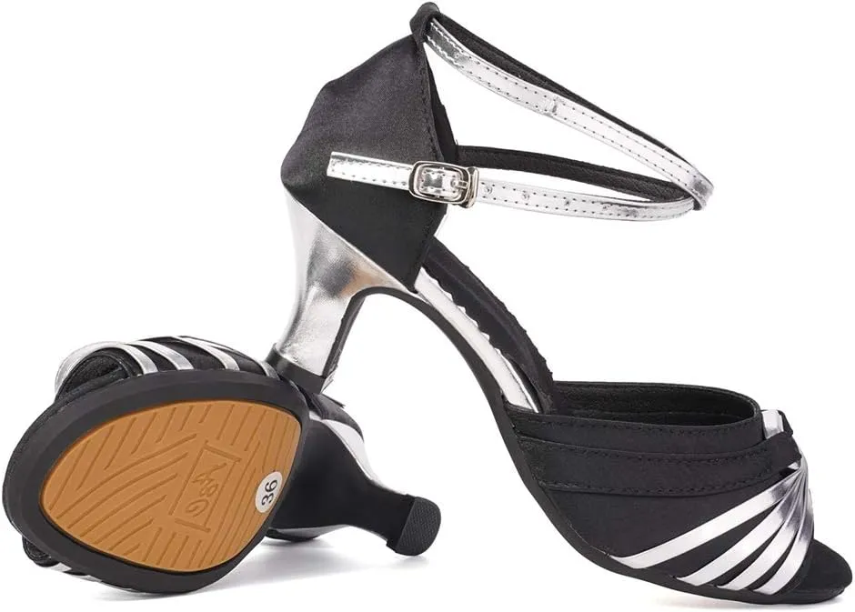 TINRYMX Women Latin Dance Shoes Open Toe Ballroom Salsa Tango Dancing Shoes, Model DY-08-5.5