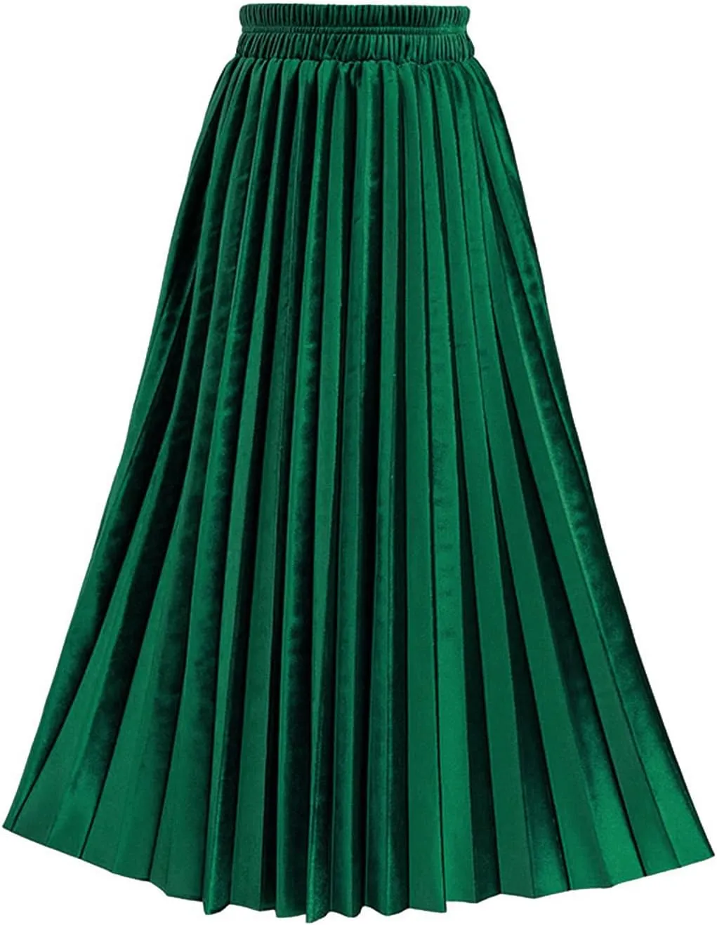 TONCHENGSD Women's High Elastic Waist Velvet Midi Long Pleated Swing Ruffled Skirt
