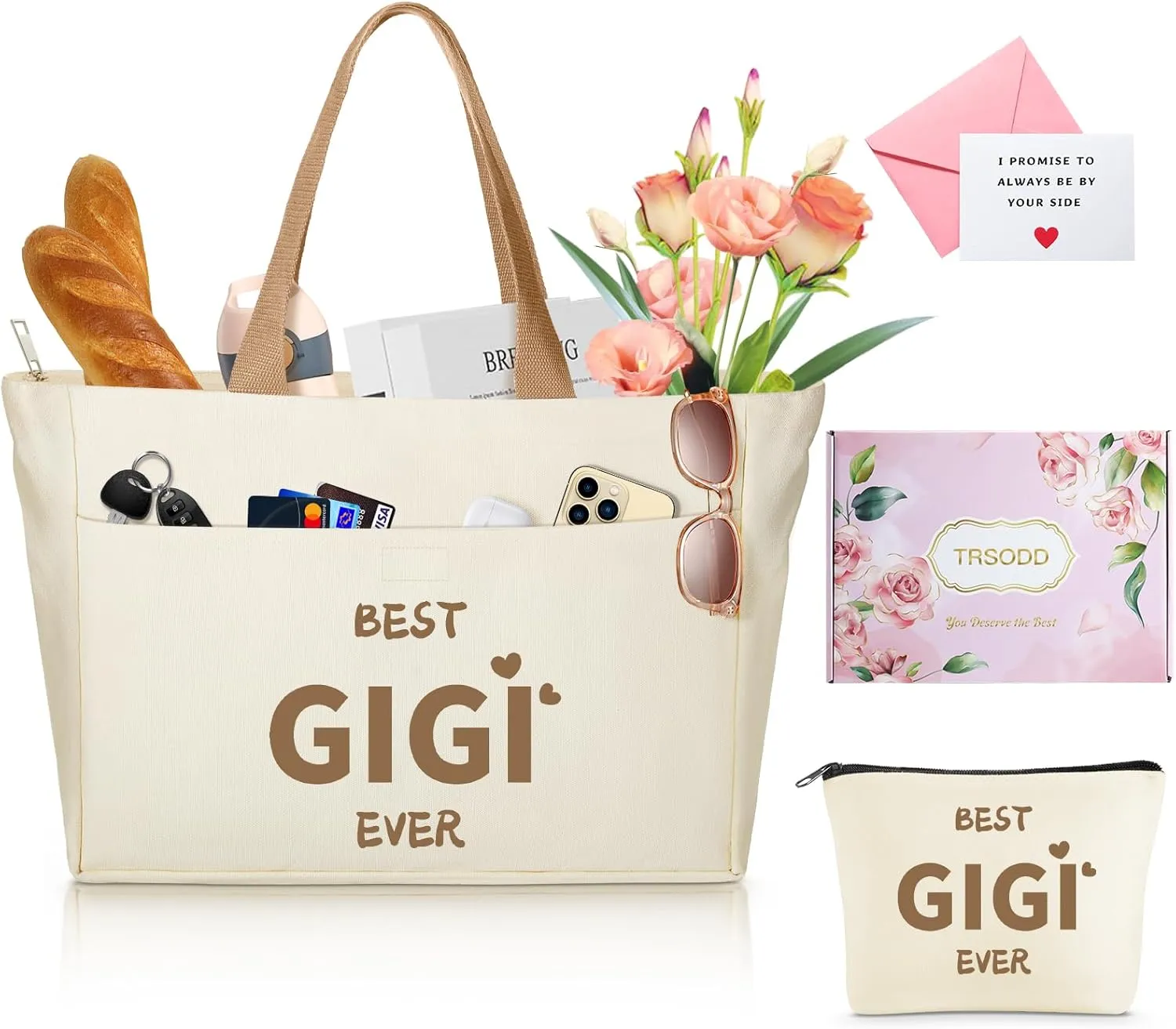 TRSODD Gigi Gifts for Grandma Mothers Day Gifts Best Gigi Ever Birthday for Women Tote Bag and Makeup Bag Set