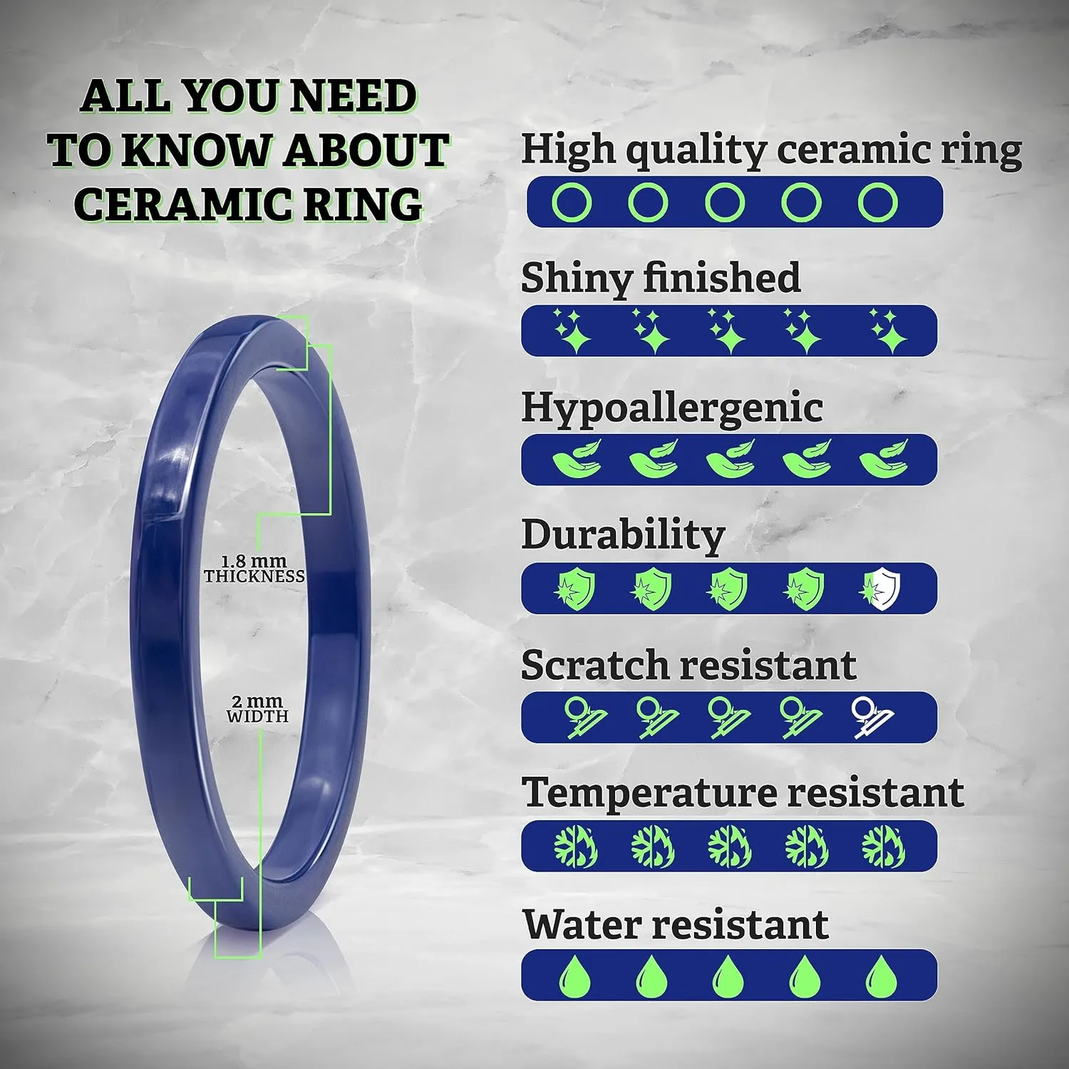 Truly Alpha Ceramic Rings for Women - Classic Wedding Rings for Men & Woman | 2mm, 3mm, 4mm, 6mm, 8mm Ceramic Ring Band | Ceramic Ring for Men | Wedding Bands for Her & Mens Rings | Mens Wedding Band