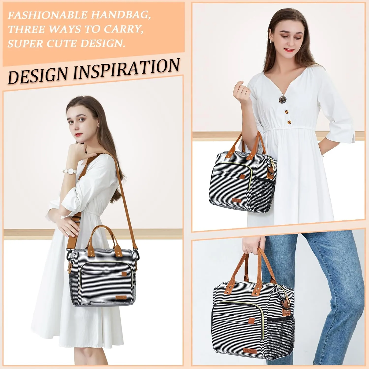 TuErCao Lunch Bag Women Insulated Lunch Box for Work Leakproof Soft Cooler for Picnic Travel Road Trips, Loncheras para Mujer Adult, Stripes