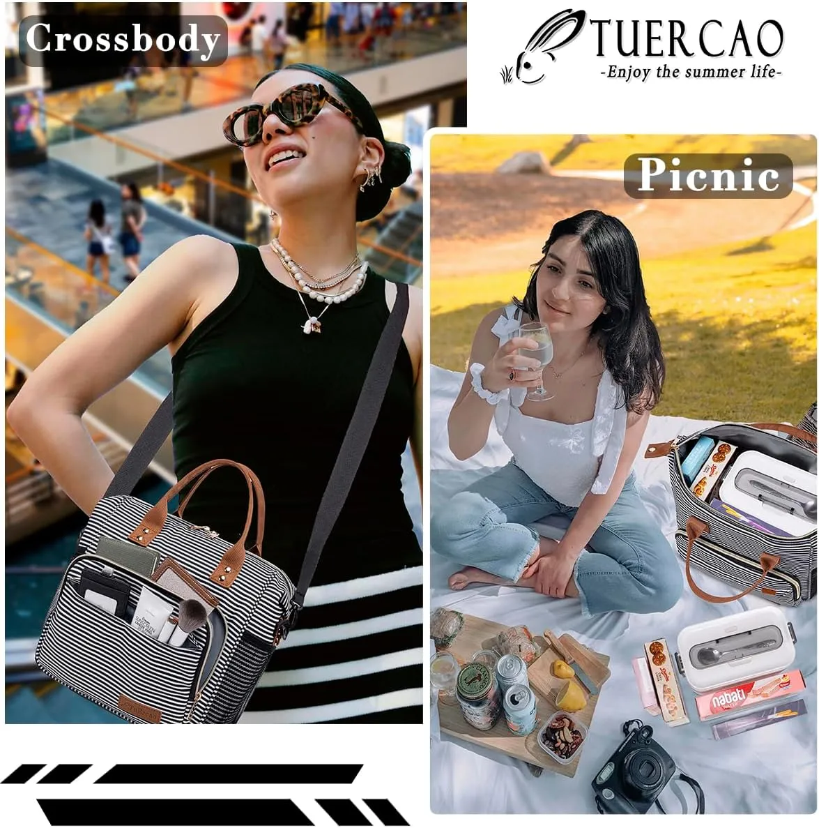 TuErCao Lunch Bag Women Insulated Lunch Box for Work Leakproof Soft Cooler for Picnic Travel Road Trips, Loncheras para Mujer Adult, Stripes