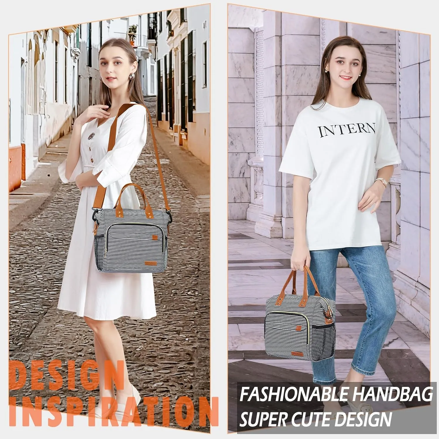 TuErCao Lunch Bag Women Insulated Lunch Box for Work Leakproof Soft Cooler for Picnic Travel Road Trips, Loncheras para Mujer Adult, Stripes