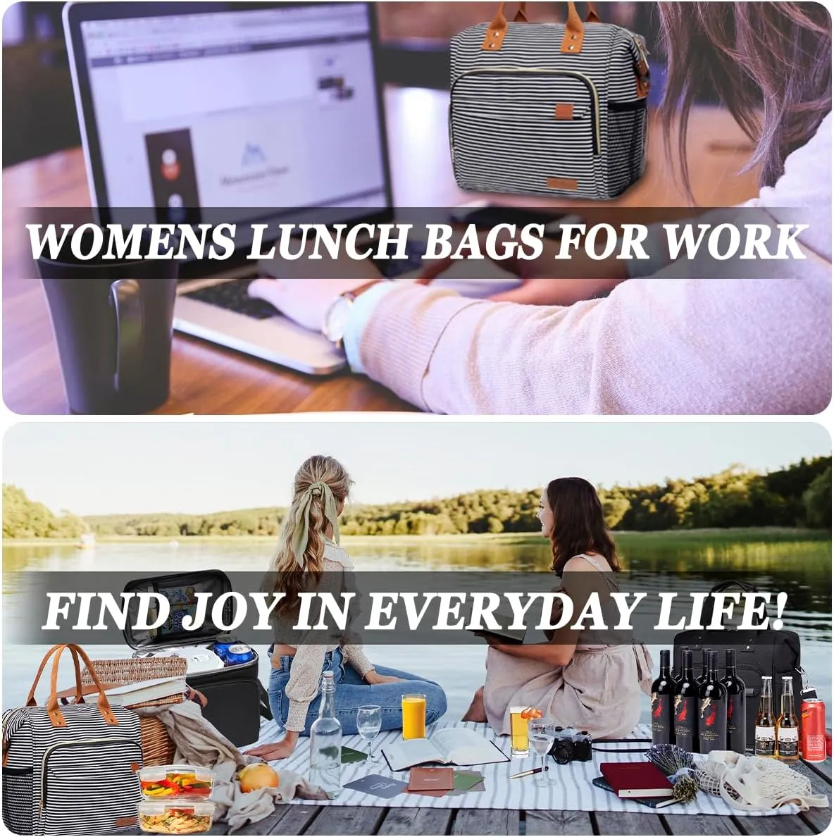 TuErCao Lunch Bag Women Insulated Lunch Box for Work Leakproof Soft Cooler for Picnic Travel Road Trips, Loncheras para Mujer Adult, Stripes