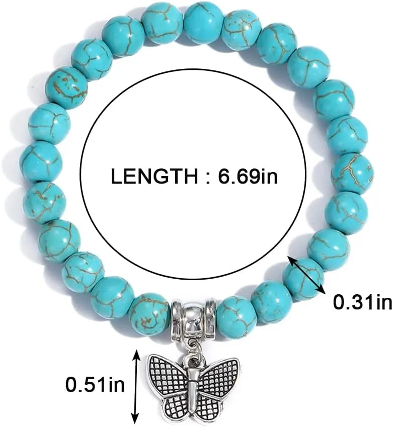 Turquoise Bracelet for Women,Healing Crystal Stone Stretch Round Bead Bracelets for Women Men Jewelry