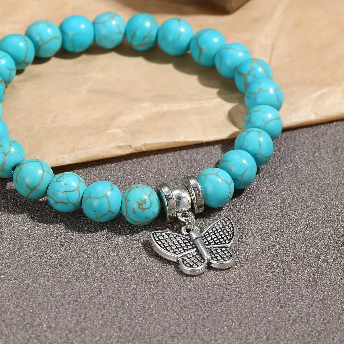 Turquoise Bracelet for Women,Healing Crystal Stone Stretch Round Bead Bracelets for Women Men Jewelry