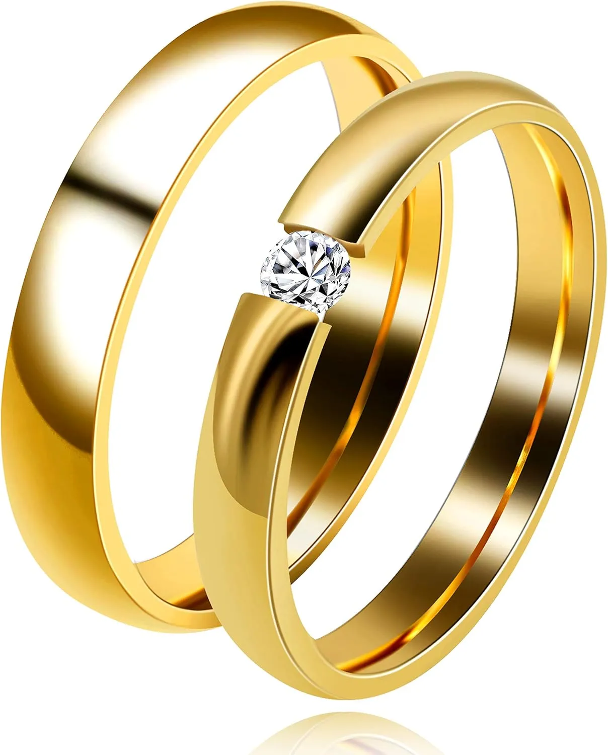 Uloveido 3mm 4mm Gold Stainless Comfort Fit Plain Bands, Matching Wedding Engagement Bands Rings for Women Men Y643