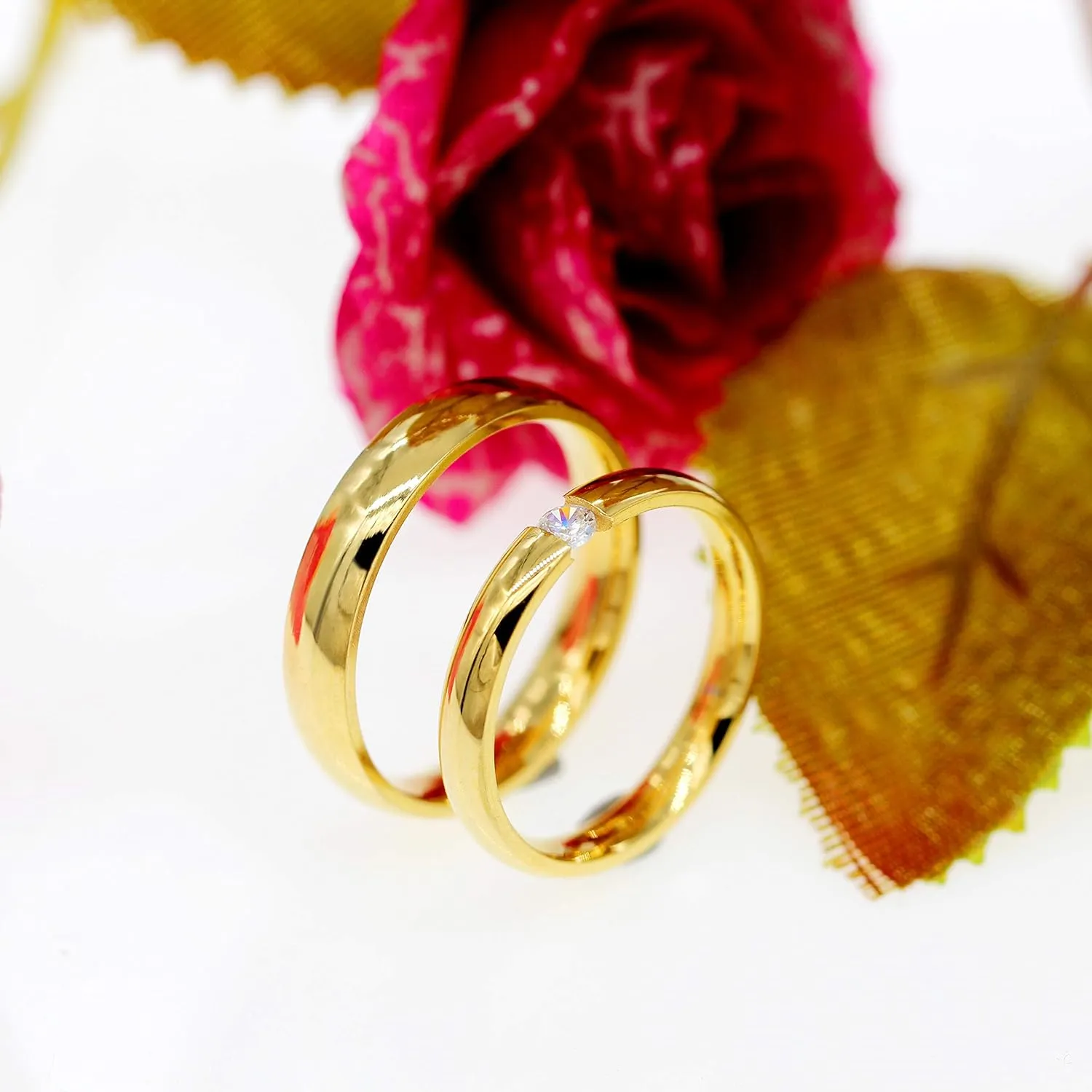 Uloveido 3mm 4mm Gold Stainless Comfort Fit Plain Bands, Matching Wedding Engagement Bands Rings for Women Men Y643
