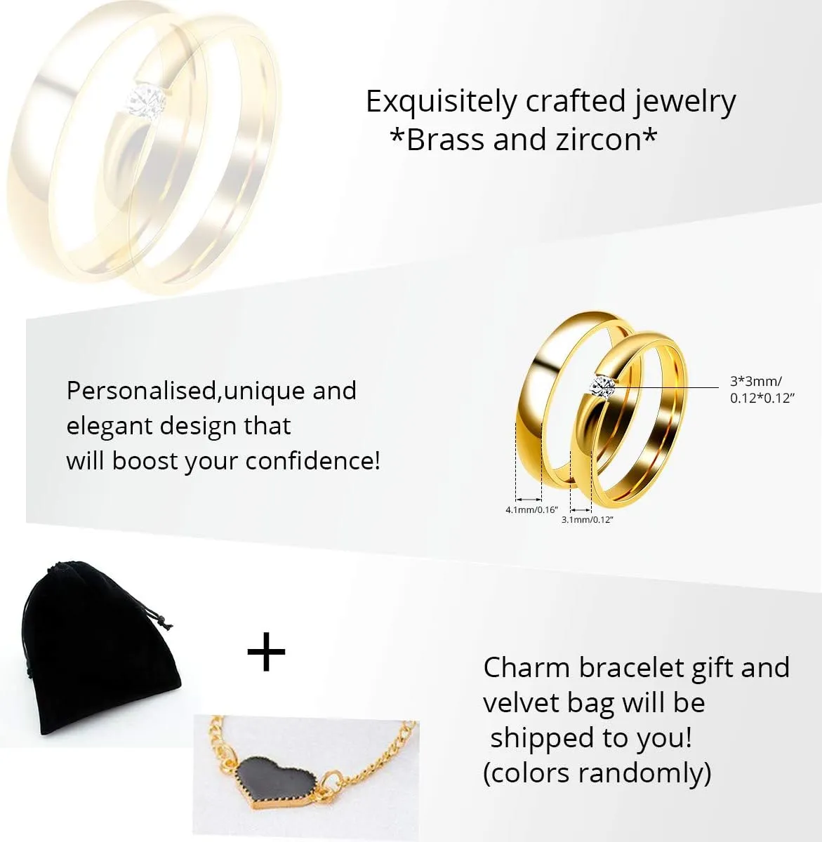 Uloveido 3mm 4mm Gold Stainless Comfort Fit Plain Bands, Matching Wedding Engagement Bands Rings for Women Men Y643