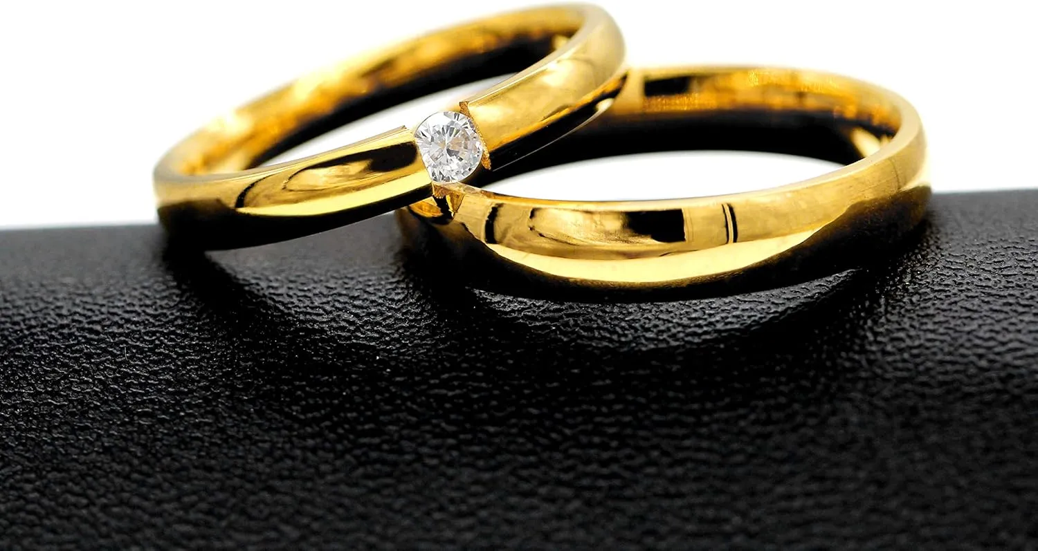 Uloveido 3mm 4mm Gold Stainless Comfort Fit Plain Bands, Matching Wedding Engagement Bands Rings for Women Men Y643