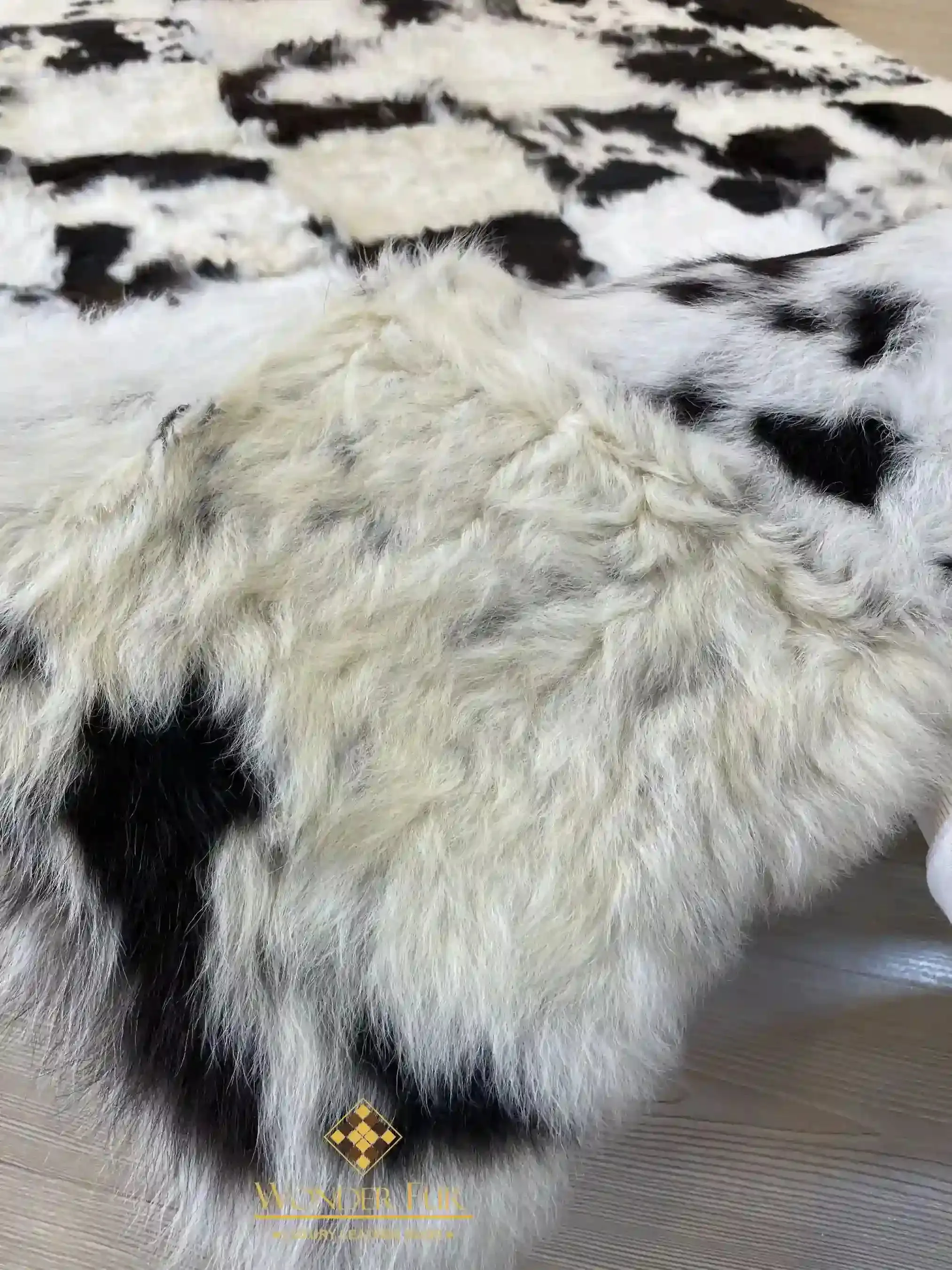Unique Handmade Black White Natural Sheepskin, Office Soft Fluffy Rug