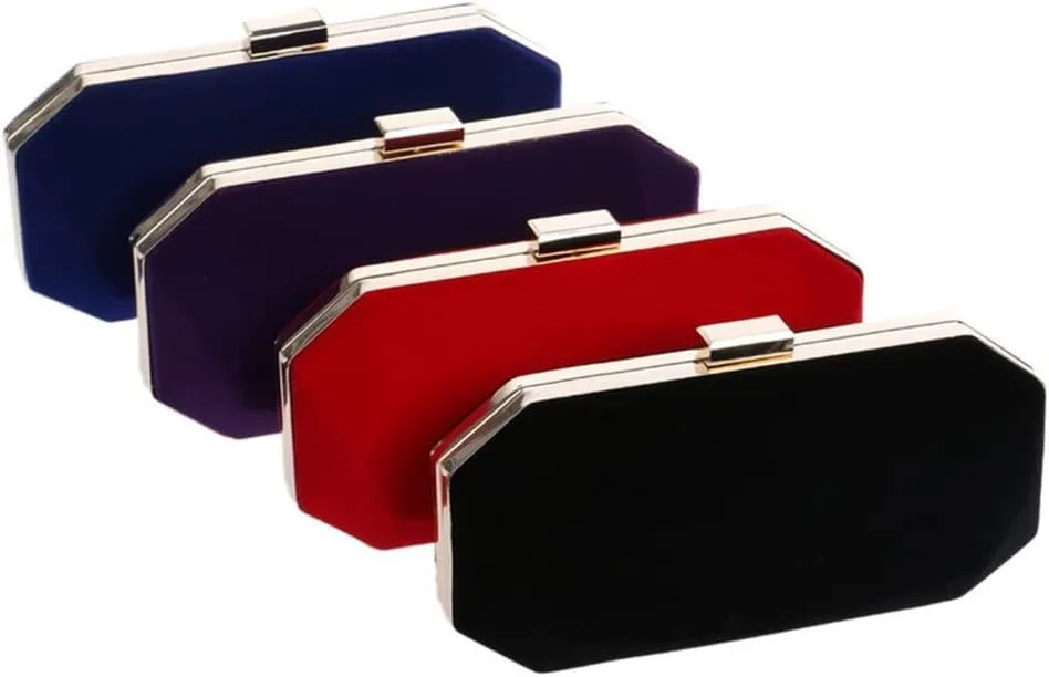 Velvet Women Small Evening Bags Metal Fashion Clutch Purse Shoulder Chain Party Wedding Dinner Handbags(C)