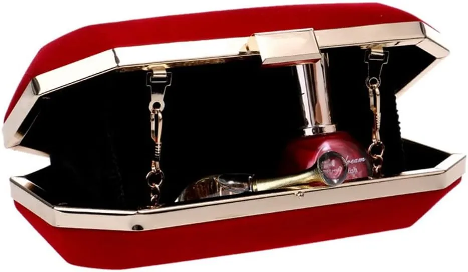 Velvet Women Small Evening Bags Metal Fashion Clutch Purse Shoulder Chain Party Wedding Dinner Handbags(C)