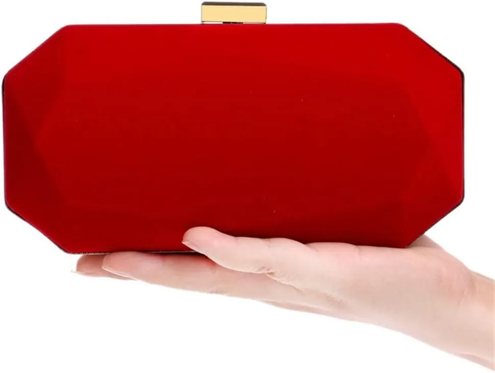 Velvet Women Small Evening Bags Metal Fashion Clutch Purse Shoulder Chain Party Wedding Dinner Handbags(C)