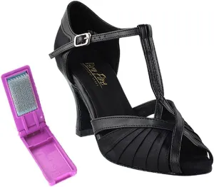 Very Fine Ballroom Latin Tango Salsa Dance Shoes for Women - 2707-2.5 Inch Heel and Foldable Dance Shoe Brush Bundle - Black Satin - Size - 5.5