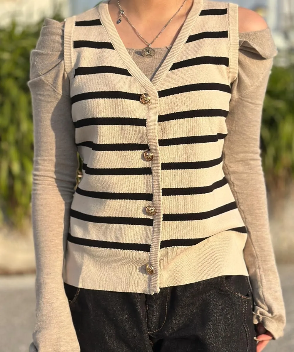 Vest Tops For Women Striped Sweater Vests Striped 2024 Fall Crochet Cropped Button Up Work Tank Top Outfits M-XL