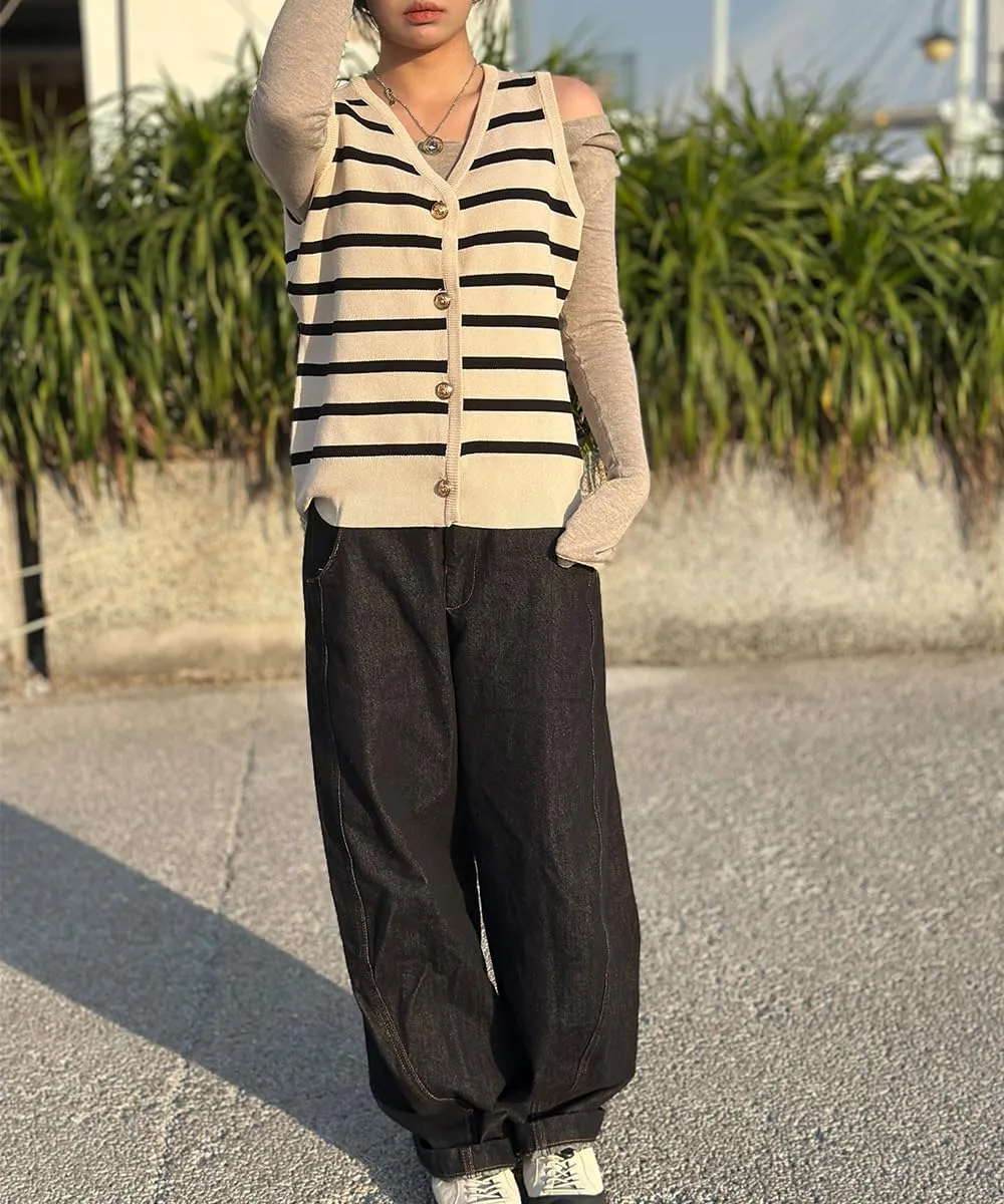 Vest Tops For Women Striped Sweater Vests Striped 2024 Fall Crochet Cropped Button Up Work Tank Top Outfits M-XL
