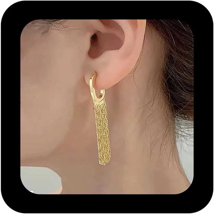 Vintage Gold Tassel Fringe Earrings Long Chain Tassel Earrings Linear Fringe Drop Sleek Chain Dangle Statement Jewelry for Women