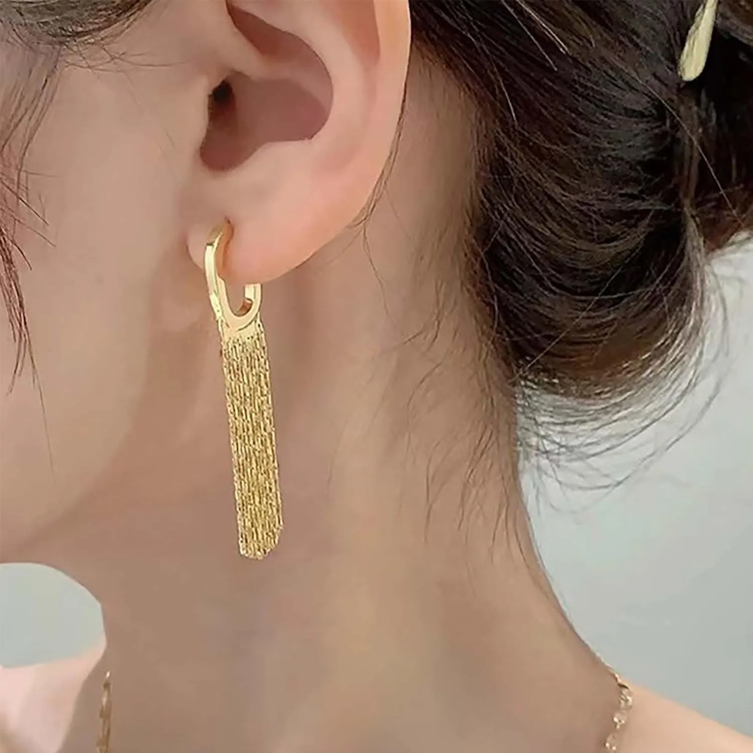 Vintage Gold Tassel Fringe Earrings Long Chain Tassel Earrings Linear Fringe Drop Sleek Chain Dangle Statement Jewelry for Women