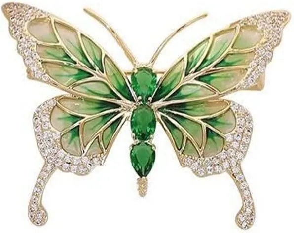 Vintage Rhinestone Butterfly Brooch Emerald Insect Brooch Crystal Butterfly Elegant Lapel Pin Dress Accessory Wedding Birthday Jewelry Gift