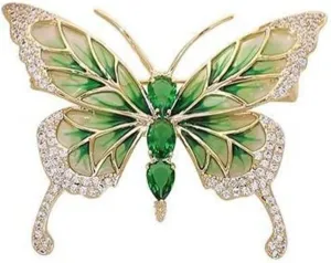 Vintage Rhinestone Butterfly Brooch Emerald Insect Brooch Crystal Butterfly Elegant Lapel Pin Dress Accessory Wedding Birthday Jewelry Gift