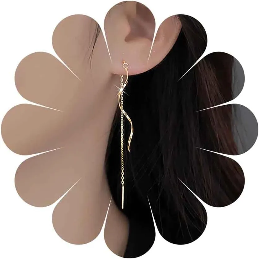 Vintage Spiral Threader Earrings Long Threader Chain Earrings Gold Threader Chain Dangle Earrings Chain Tassel Threader Earrings Twisted Linear Drop Earrings