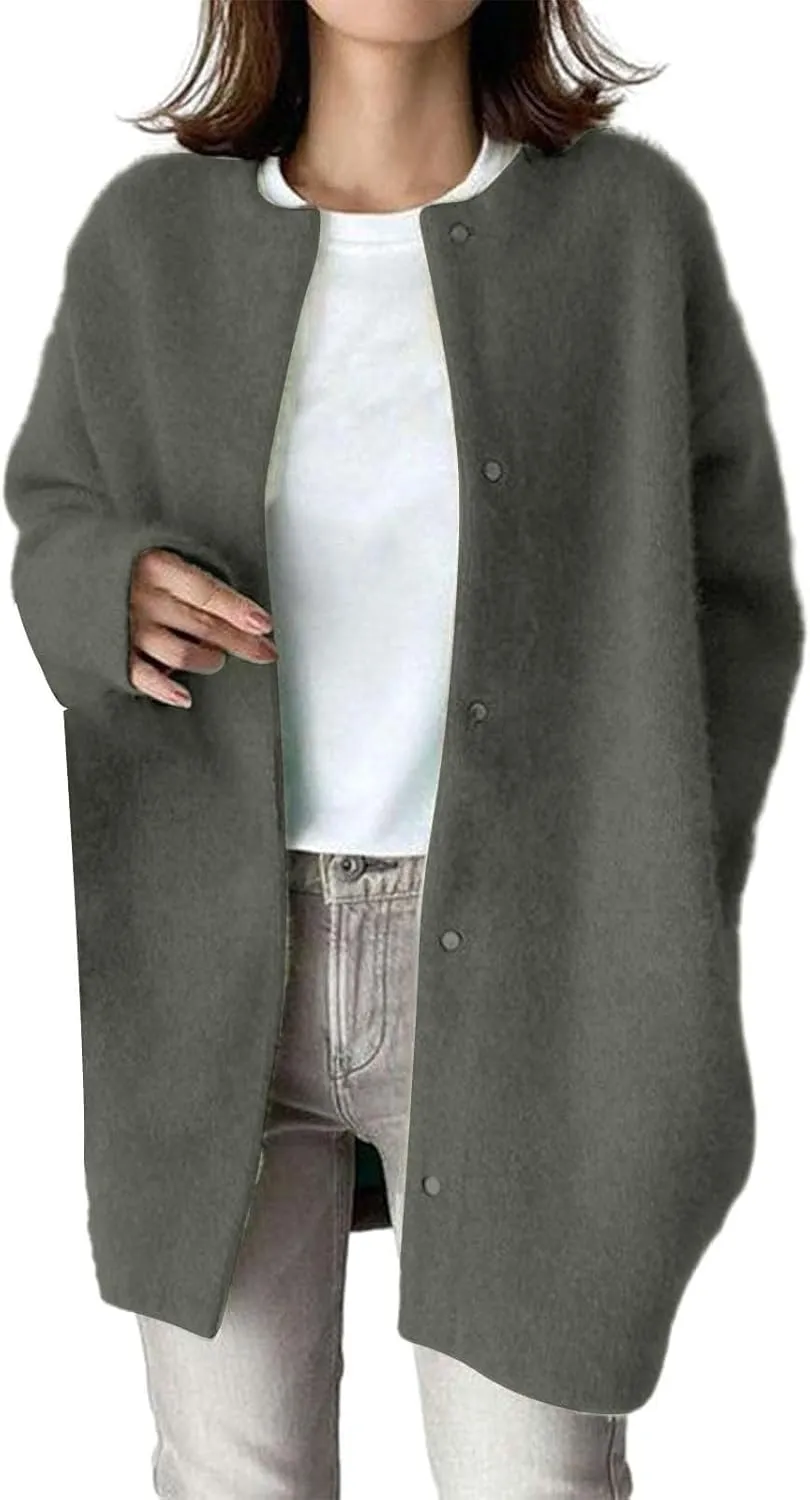 Warm Cardigans for Women Women's Korean Wool Coat Slim Trench Long Coat Fall Winter Elegant Round Ladies Short