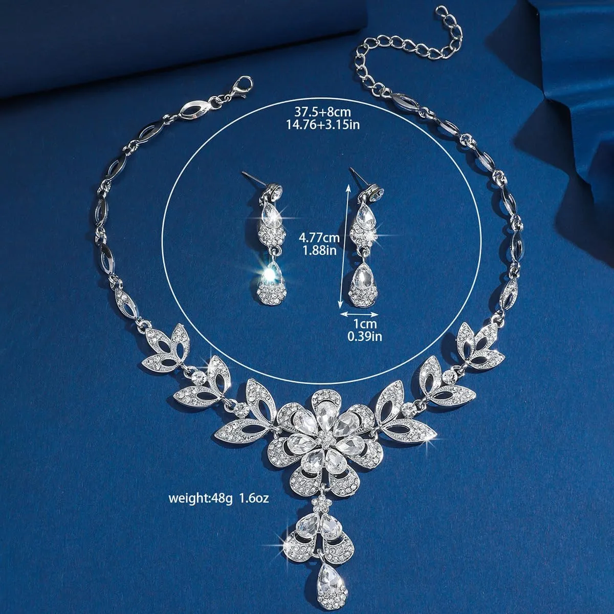 Wedding Jewelry Sets for Brides Rhinestone Necklace and Earring Set Bracelet Ring Gold Silver Prom Jewelry Sets Diamond Flower Teardrop Necklace for Women