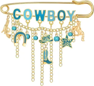 Western Cowboy Safety Pins Brooches Rodeo Boot Hat Horse Horseshoe Beads Charms Pins West Country Concert Party Brooch Jewelry for Skirts Sweater Scarf Lapel Hat Accessories