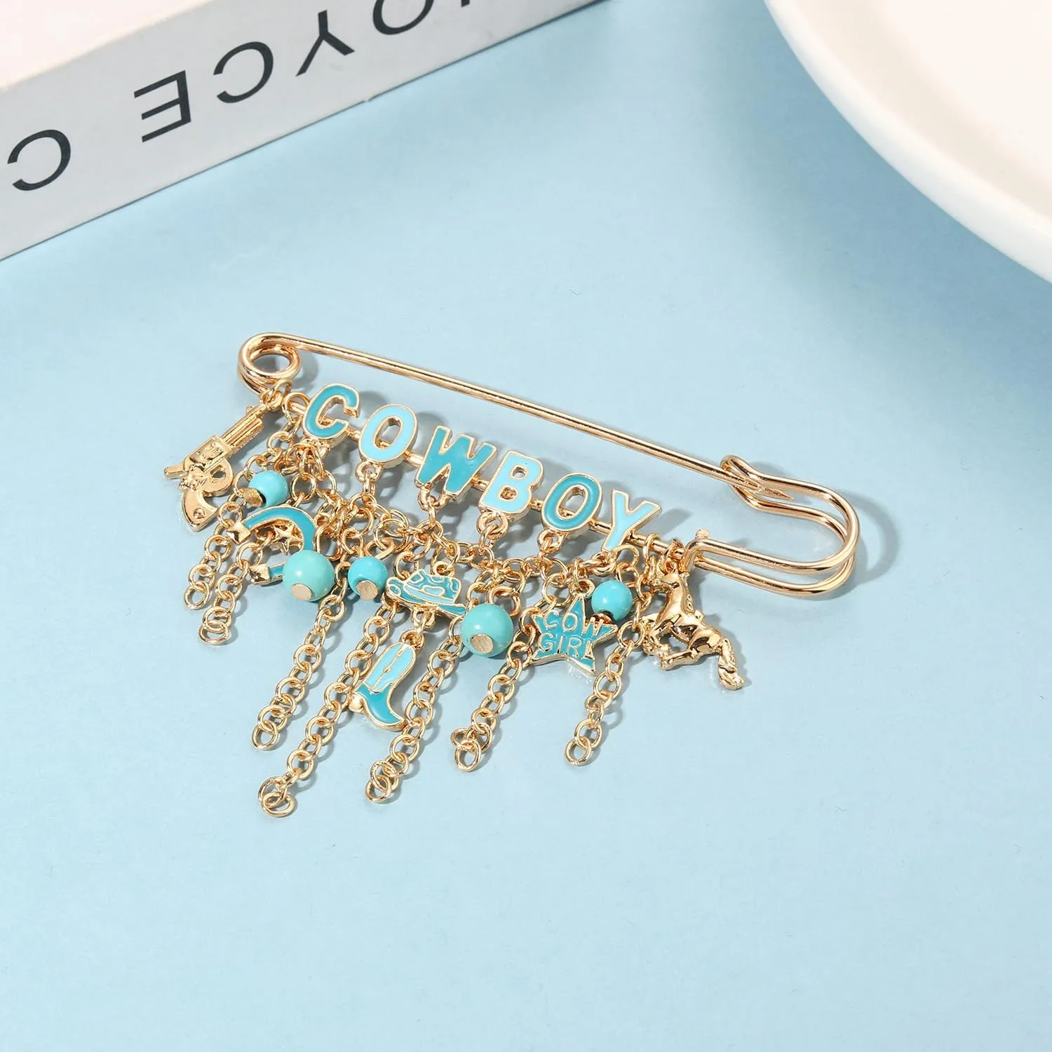 Western Cowboy Safety Pins Brooches Rodeo Boot Hat Horse Horseshoe Beads Charms Pins West Country Concert Party Brooch Jewelry for Skirts Sweater Scarf Lapel Hat Accessories